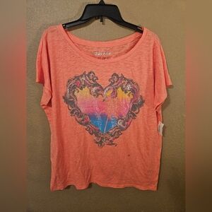 Womens NWT Aeropostale Neon Orange Heart Graphic Tee Sz XL